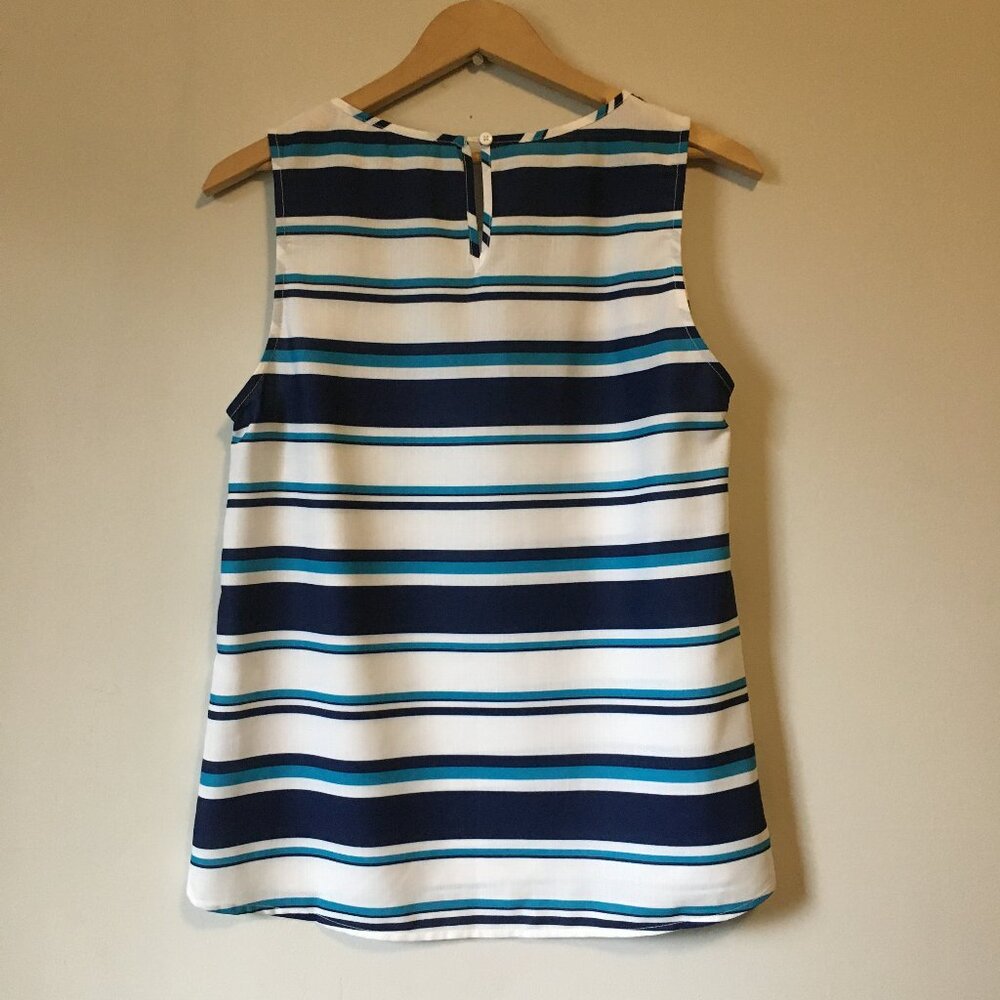 Pink Martini Blue Track Stripe Nautical Sleeveless Tank Top - Picture 2 of 14